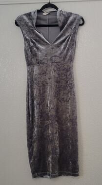 GLARE Gray Crushed Velvet Bodycon Midi Dress Women's Large V Neck Stretch